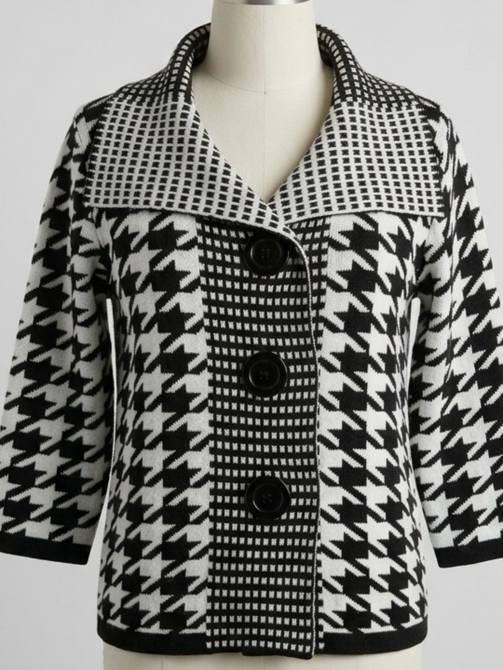 Sioni women Black and White Houndstooth Cardigan sweater blazer size Small - Picture 1 of 12